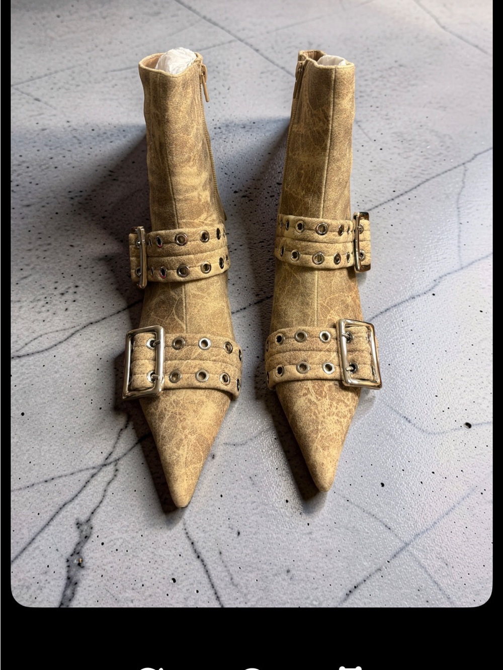 Jeffrey Campbell Up-2-Date Beige Distressed Silver Ankle Boots